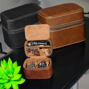 Gepersonaliseerde leren herenhorlogedoos, reishorloge-organisator, leren herenhorlogekast, cadeau voor hem, cadeau bruidegom