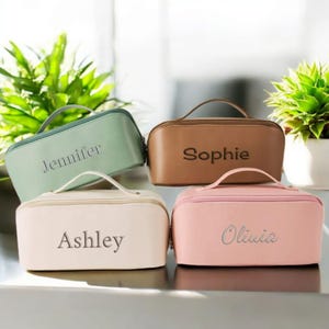 Ensemble de trousse à cosmétiques en cuir synthétique polyuréthane personnalisé, organiseur de maquillage de voyage personnalisé, étanche et portable, grande capacité avec compartiments