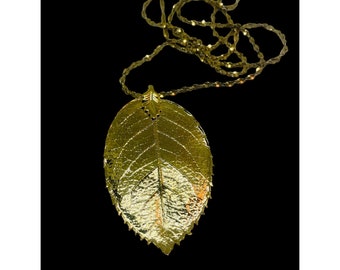 Gold Leaf Pendant with Chain Estate Jewelry