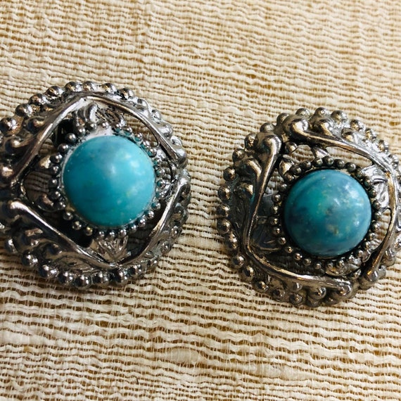 Turquoise Look Silver Tone Earrings - image 3