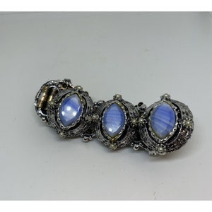 Vtg. 1950'S Chunky Link BraceletLg Blue Glass Stones 7 Estate Jewelry image 4