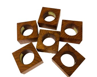 Kemp and Beatley Set of 6 Burma Teak Square Napkin Rings