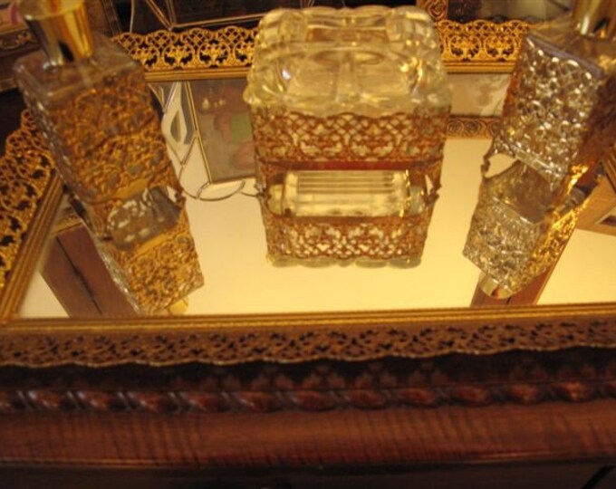 Vintage Vanity Tray Set With Mirror Etsy