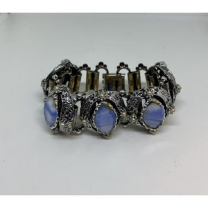 Vtg. 1950'S Chunky Link BraceletLg Blue Glass Stones 7 Estate Jewelry image 5