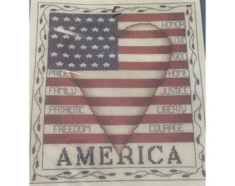 Vtg Bobbie G Designs America Counted Cross Stitch Kit A02224 Patriotic USA Flag