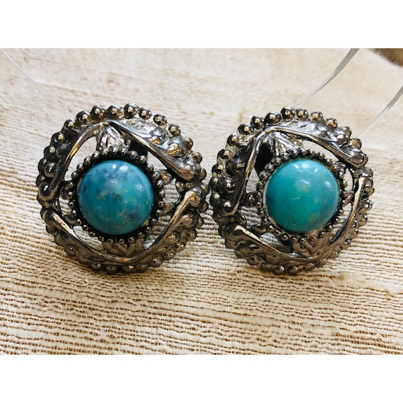 Turquoise Look Silver Tone Earrings - image 1