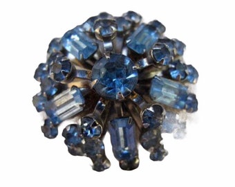 Blue  Rhinestone Doom  Brooch, Estate Jewelry,  Mid Century, Wedding Jewelry, Vintage Accessory