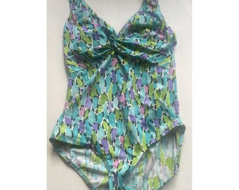 Vintage Roxanne Abstract Print Swimsuit Size 14 Bra Size 34C One Piece