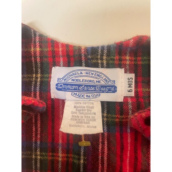 Vintage Red Plaid Flannel Overalls 6 Months - image 6