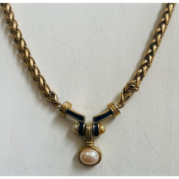 Signed Richelieu Vintage Faux Pearl Goldtone Necklace