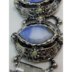 Vtg. 1950'S Chunky Link BraceletLg Blue Glass Stones 7 Estate Jewelry image 3