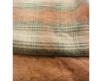 Two Coordinating Pieces of Upholstry Fabric Rust Plaid and Solid 3 Plus Yards