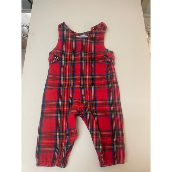 Vintage Red Plaid Flannel Overalls 6 Months - image 8