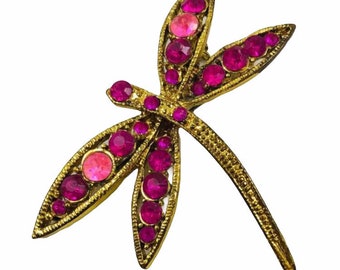 Pink Stones Dragonfly Brooch Estate Jewelry