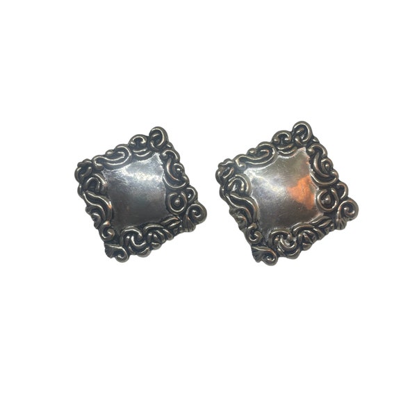 Sterling Silver Square Earrings for Pierced Ears Estate Jewelry Eighties