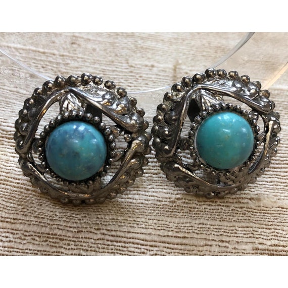 Turquoise Look Silver Tone Earrings - image 4