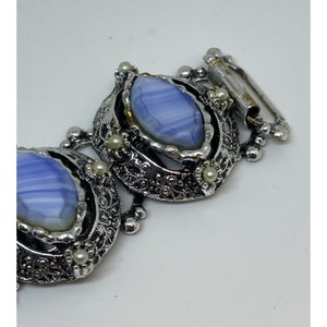 Vtg. 1950'S Chunky Link BraceletLg Blue Glass Stones 7 Estate Jewelry image 2
