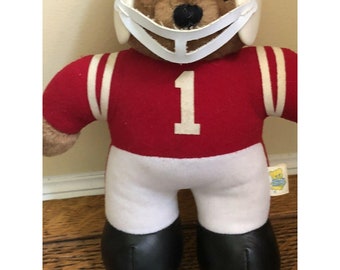 Vintage R Dakin  Football Bear Plush 1986 9” Red Jersey Number 1