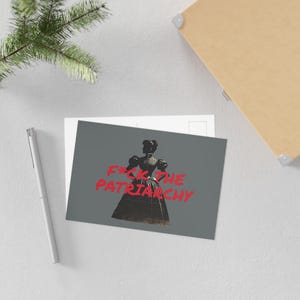 Postal "A la mierda con el patriarcado" / Tarjeta artística de mujer victoriana / Papelería Timeless Rebels / Postal de historia de la mujer / Regalo feminista vintage