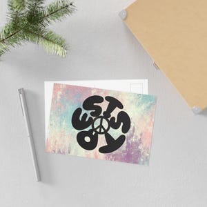 Postal RESIST / Tarjeta de protesta con el símbolo de la paz / Papelería feminista / Regalo activista retro / Postal con declaración política / Postal retro