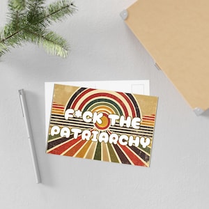 rétro F*CK LE PATRIARCAT Carte Postale | Art féministe funk des années 70 | Mini impression rebelles intemporels | Typographie de protestation audacieuse | Cartes postales d'autonomisation