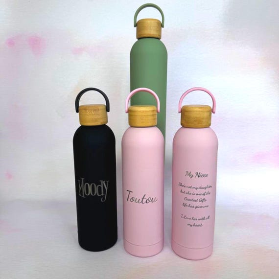 Personalised Water Bottle | Insulated Stainless Steel 750ml Gym Flask | Bamboo Lid