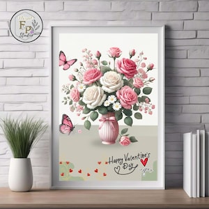 Vintage Rose Watercolor Art: Valentine&#39;s Floral Print (Digital Download)