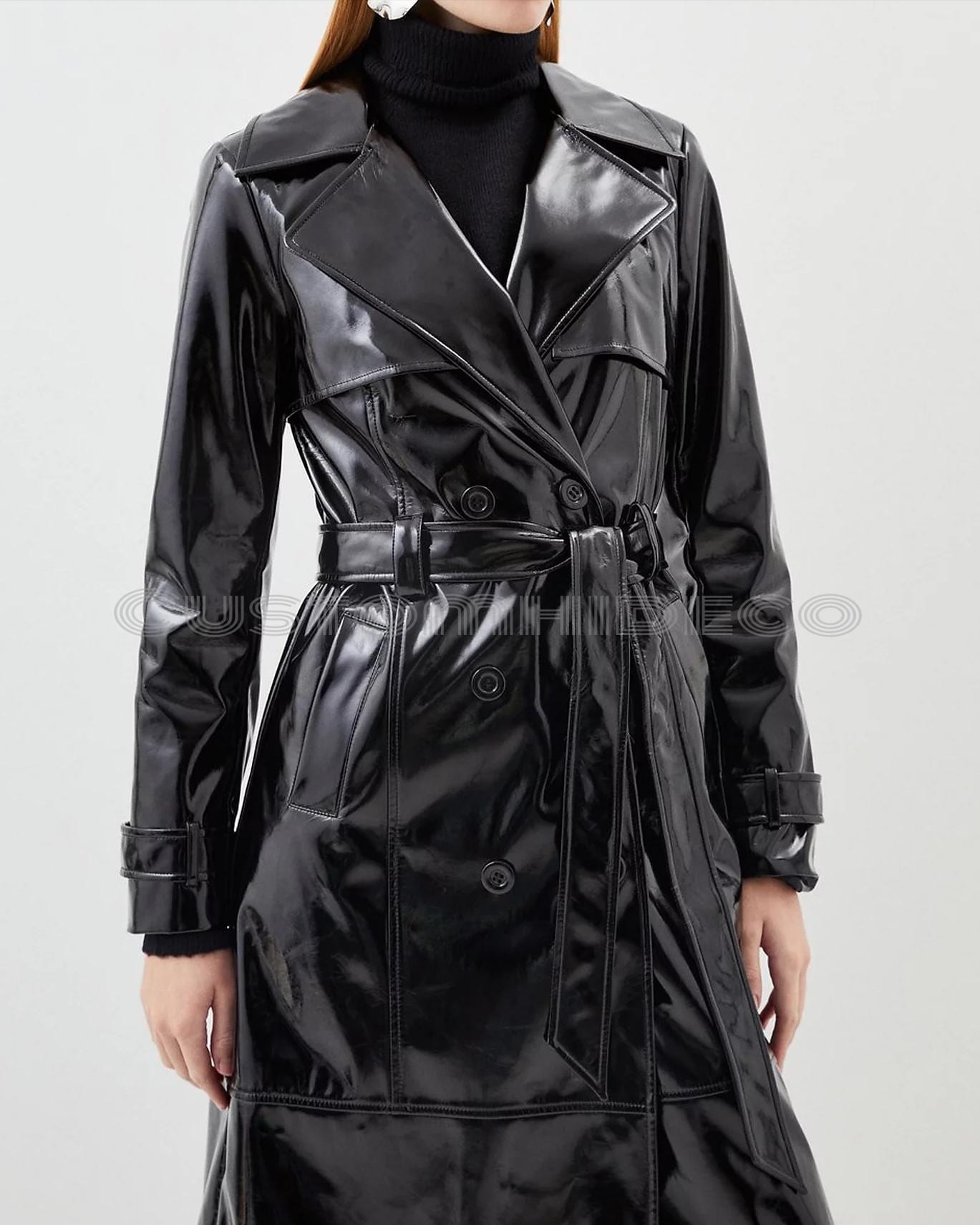 Motorcycle Jacket Womens Pvc Coat Black Patent Leather Trench Coat