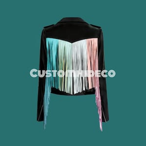 Fringe Leather Biker Jacket: Handmade Western Festival Coat, Custom Size