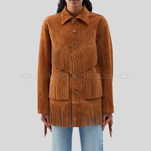 Handgefertigte Wildleder Fransen Jacke: Western Cowgirl Boho Oberbekleidung