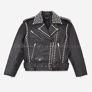 Handgefertigte Bikerjacke aus Leder mit Nieten: Damen Moto Coat, Custom Sizing