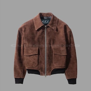 Women’s Dark Brown Suede Bomber Jacket – Classic Flight Style by CustomHideCo – Handmade & Customizable, Gift for Her