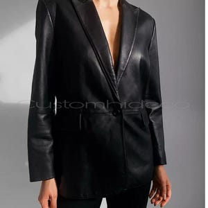 Handgemaakte lamsleren blazer: slim-fit zwarte jas