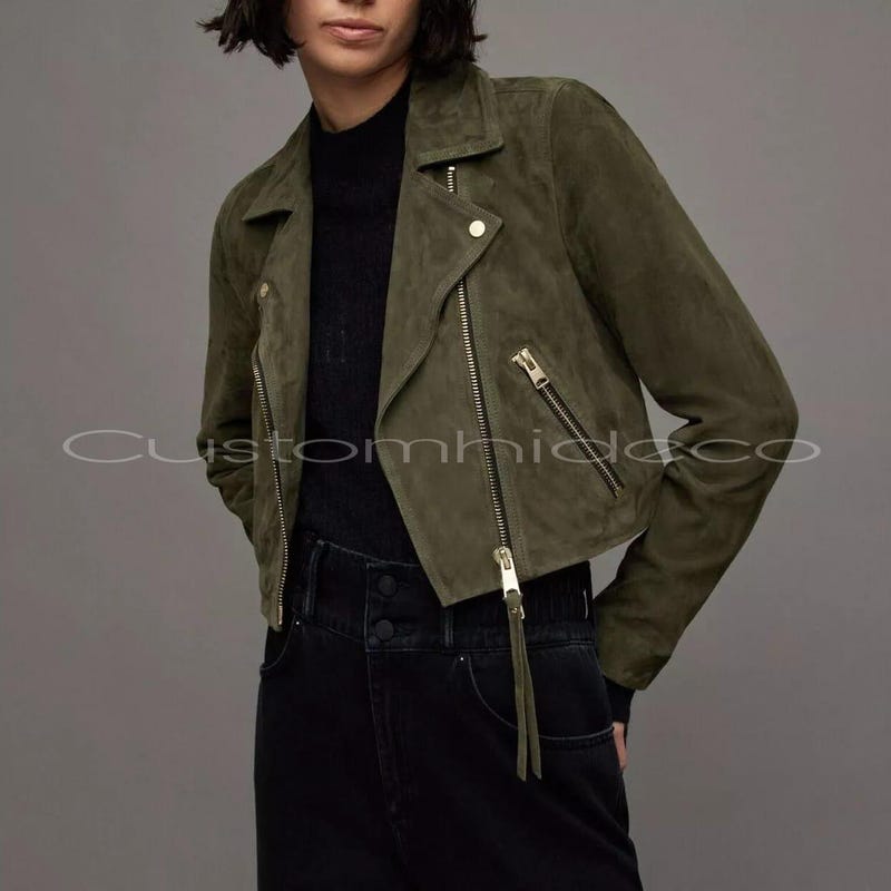 Cropped Suede Biker Jacket