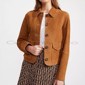 Brown Suede Leather Trucker Jacket: Women&#39;s Western Style Coat