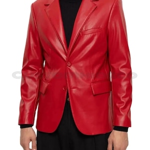 Red Leather Blazer: Handmade Slim Fit Genuine Lambskin Sport Coat