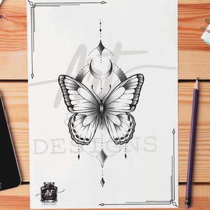 Elegant Butterfly Tattoo Design - Instant Digital Download - Unique and Ready to Tattoo!