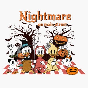 Nightmare On Main Street PNG, Retro Halloween Png, Spooky Vibes Png, Trick Or Treat Png, Halloween Masquerade, Cute Ghost Cartoon Clipart