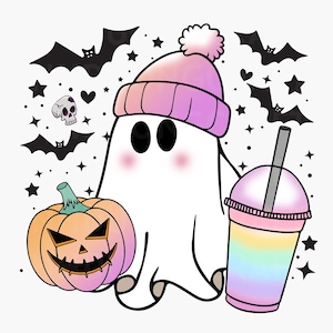 Retro süßer Geist Png, Halloween Png Sublimationsdesign, Geist Kaffee Png, Geist Kürbis Png, gruselige Stimmung Png, niedlicher Geist Kaffee Png