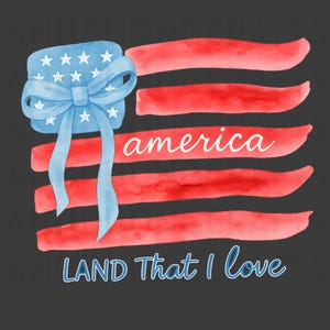Preppy Watercolor American Flag PNG, Coquette Bow Patriotic Design, Grandmillennial 4th of July Sublimation, USA Independence Day, Png File