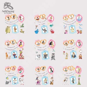 Watercolor Princess Coquette  Png Bundle, Glitter Cartoon Coquette Png, Magical Mirror Bow Png, Family Vacation Png, Digital Download