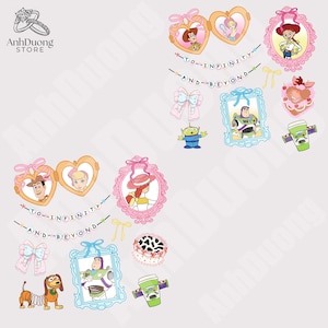 Bundle Cowboy Heart Mirror with Coquette Bow Png, Cartoon Toy Friends Kids Tee Png, Trendy Cartoon Magical Mirror Bow, Boy Girl Birthday Png