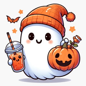 Niedliche Geist Png, Halloween Png Sublimationsdesign, Geist Kaffee Png, Geist Kürbis Png, Spooky Vibes Png, Sublimationsdesign