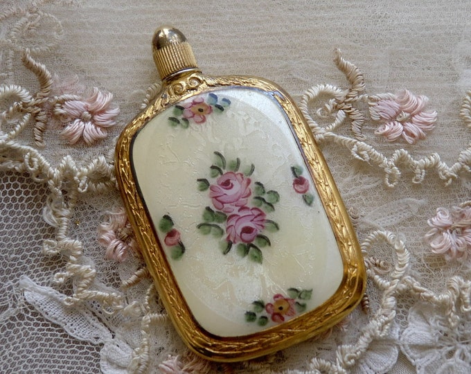 PERFUME BOTTLE GUILLOCHE Enamel Antique Victorian Pink Roses French - Etsy