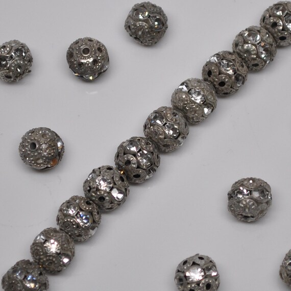 8mm Vintage Silver Patina Rhinestone Filigree Beads 8 or 20 | Etsy