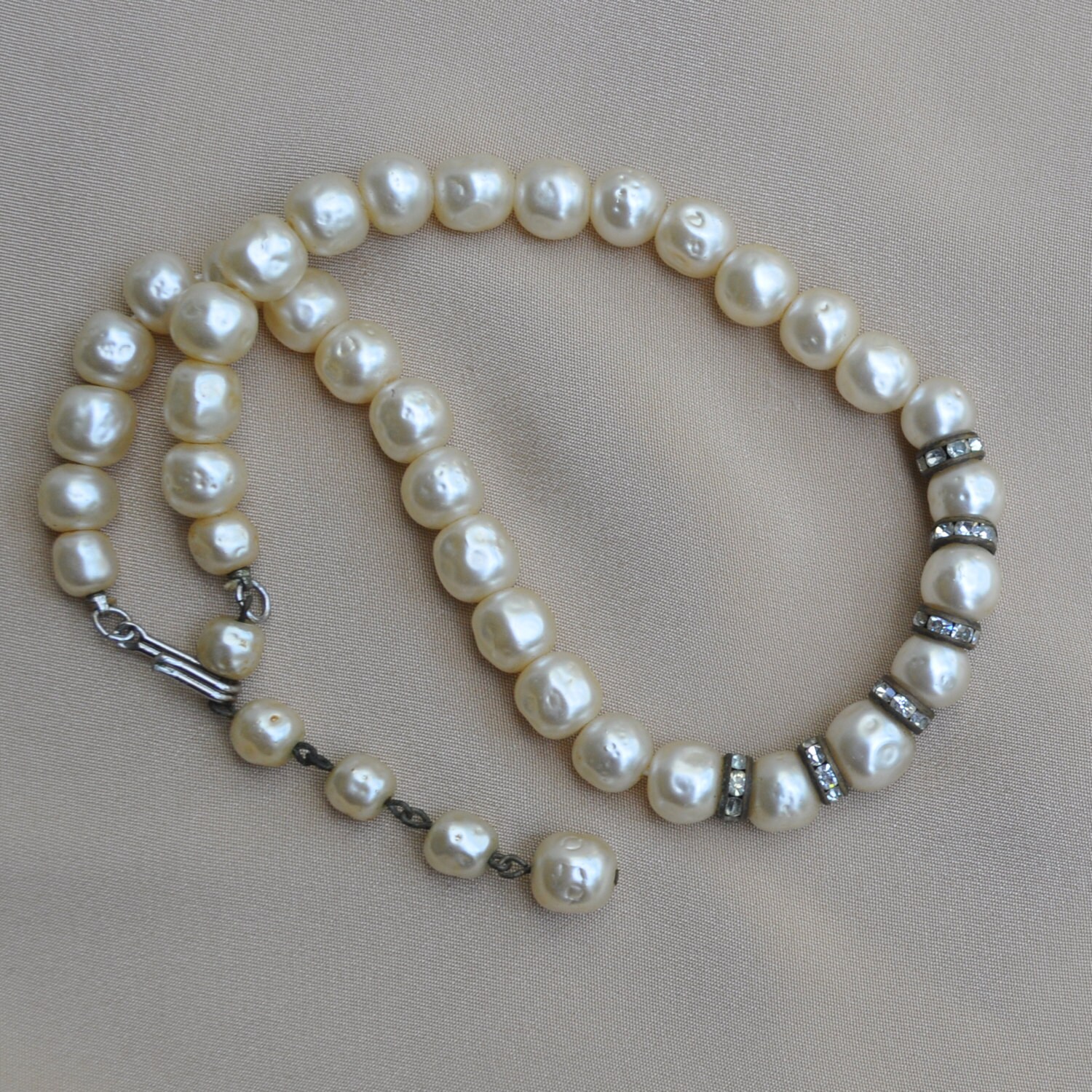 Vintage Faux Baroque Pearl Necklace with Rhinestone Rondelles Etsy