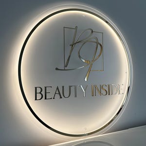 Benutzerdefiniertes rundes Acryl-Logo-Schild, modernes Backlit-Wanddekor für Schönheitssalon oder Spa, personalisiertes Geschäftsnamen-Schild für die Empfangstheke