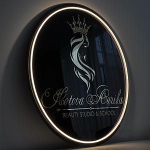 Glow-Up Wall Logo Sign for Salon or Studio, Personalized Round LED Business Sign for Lash Tech, Barber, Spa Hairdresser or Beauty Room Decor