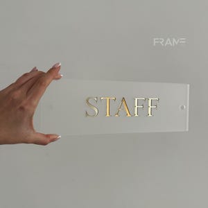 Modern Acrylic Staff Door Sign for Office or Clinic, Professional Wall Plaque with Gold Lettering for Reception, Spa or Workroom Entrance
