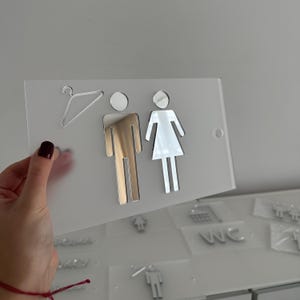 Acrylic Bathroom Sign, WC Door Sign, Modern Restroom Wall Sign, Shower Symbol, Toilet Gender Icon, Waterproof Wall Plaque for Home, Office